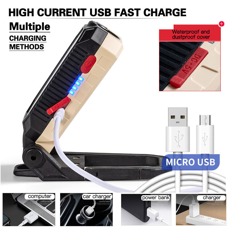 Lanternă de lucru COB reîncărcabilă prin USB Lanternă LED portabilă, reglabilă, rezistentă la apă, design cu magnet cu afișaj de putere