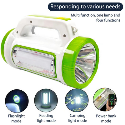 Lanternă solară portabilă, lanternă cu LED de mare putere, proiector reîncărcabil prin USB Power Bank, lumină de lucru cu led, cort, lanternă de camping