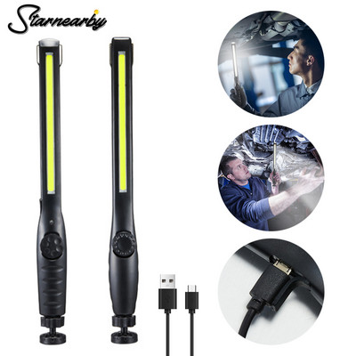 Új hordozható COB LED zseblámpa USB újratölthető munkalámpa, szabályozható spotlámpa függőlámpa beépített elemes kempinglámpával