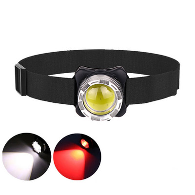 Jaudīgs priekšējais lukturis USB uzlādējams priekšējais lukturis COB LED priekšējais lukturis ar iebūvētu akumulatoru, ūdensnecaurlaidīgs galvas lukturis, balts sarkans apgaismojums