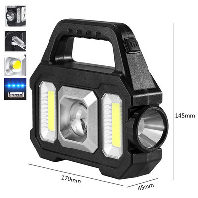 500W solárna COB kempingová lampa, nabíjateľná USB baterka, prenosná výkonná lampa, pracovný reflektor, projekčné lampy