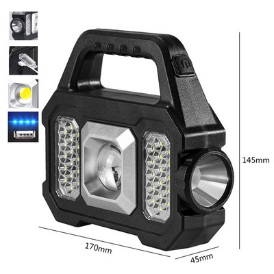 500W solárna COB kempingová lampa, nabíjateľná USB baterka, prenosná výkonná lampa, pracovný reflektor, projekčné lampy