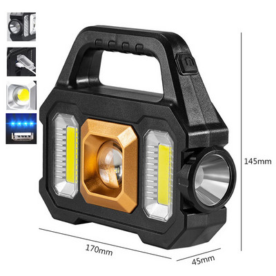 500W solárna COB kempingová lampa, nabíjateľná USB baterka, prenosná výkonná lampa, pracovný reflektor, projekčné lampy