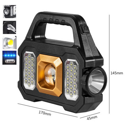 500W solárna COB kempingová lampa, nabíjateľná USB baterka, prenosná výkonná lampa, pracovný reflektor, projekčné lampy
