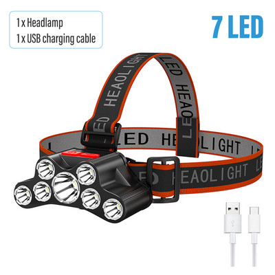 Far cu 7 LED-uri reîncărcabilă prin USB Far super luminos 4 moduri de iluminare cu suport de lampă reglabil pentru expediții