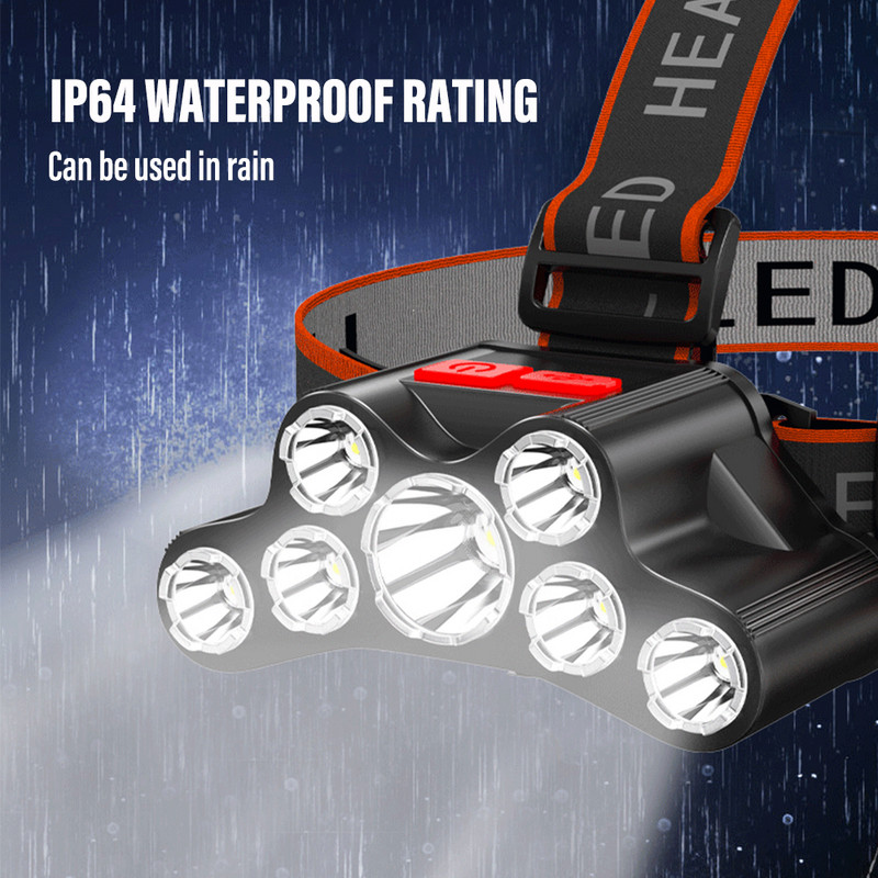 Far cu 7 LED-uri reîncărcabilă prin USB Far super luminos 4 moduri de iluminare cu suport de lampă reglabil pentru expediții
