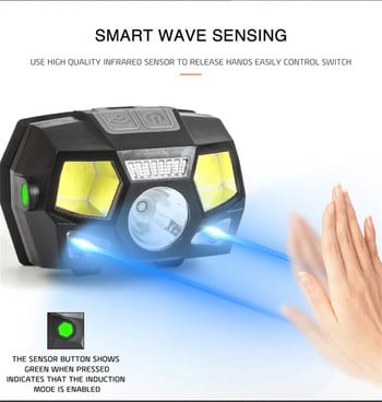 5 режима XPE+COB Сензор за движение Челно фенерче Водоустойчиво къмпинг USB акумулаторна LED лампа за бягане Риболовен фар