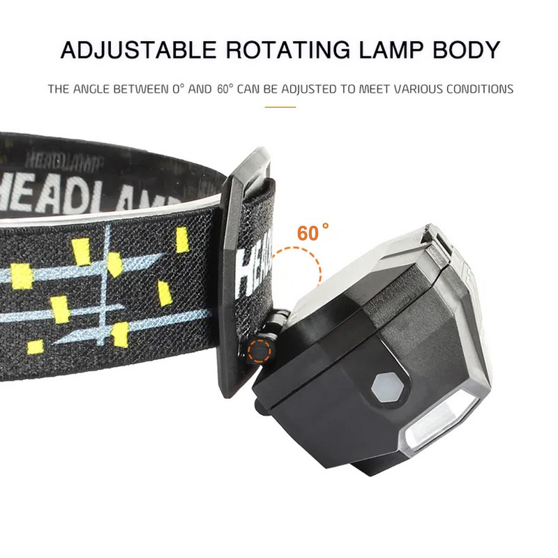 Lanterna frontală cu senzor de mișcare XPE+COB 5 moduri Lanternă pentru camping, reîncărcabilă prin USB, lampă frontală cu LED pentru alergare, far pentru pescuit