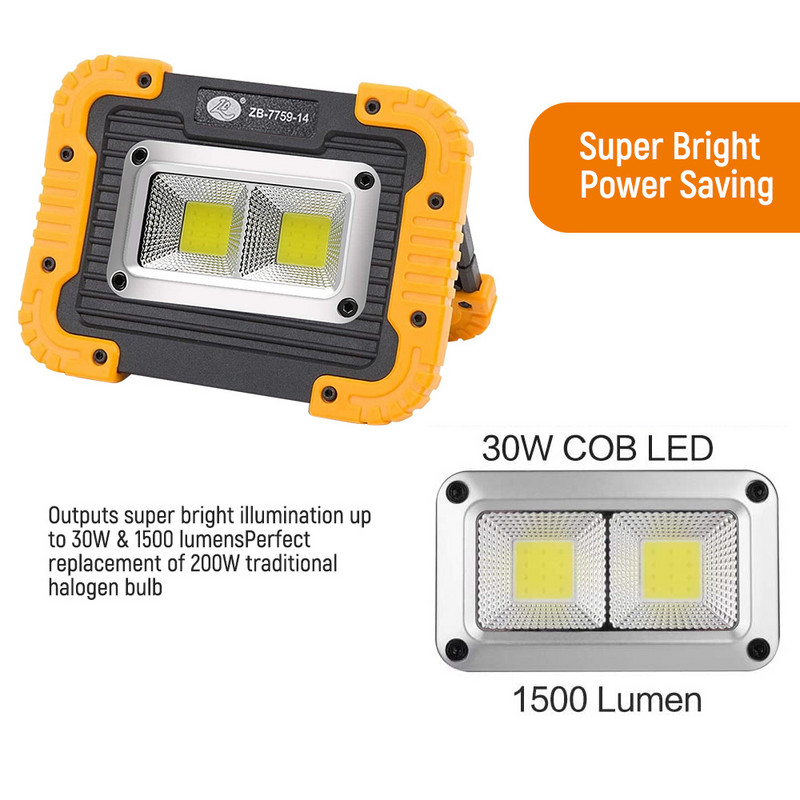 Prenosné COB reflektorové super jasné pracovné svetlo, nabíjateľné vonkajšie kempingové stanové svetlo, multifunkčné núdzové osvetlenie