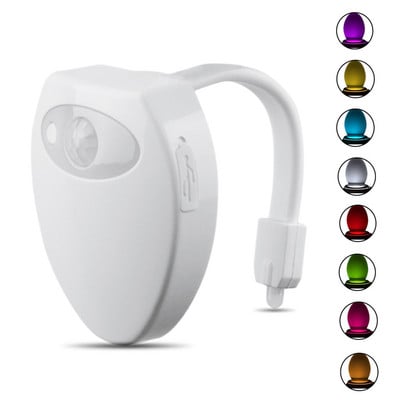 PIR judesio jutiklis tualeto šviestuvai USB LED spalvos Įkraunamas vandeniui atsparus Tiolet dubeniui WC Luminaria lempa vonios kambariui, prausyklai