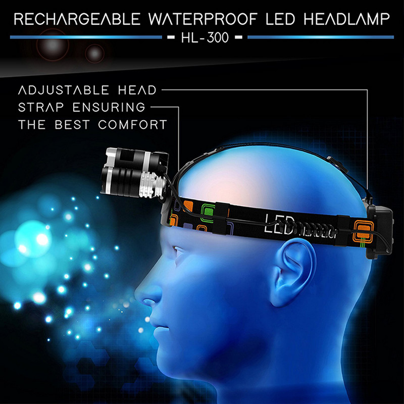 Faruri cu LED de mare putere 3 faruri LED xT6 rezistente la apa 4 moduri de iluminare Lampa de pescuit foloseste 2 baterii 18650