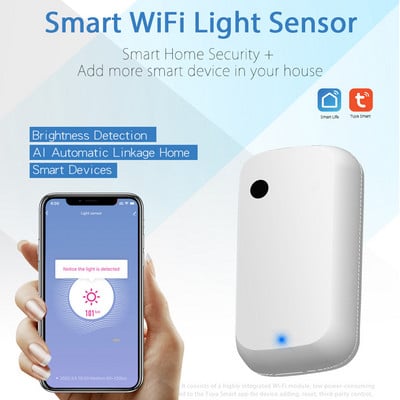 Tuya ZigBee WiFi сензор за светлина Интелигентен сензор за домашно осветление Контрол на връзката Сензор за яркост Автоматизация на осветлението
