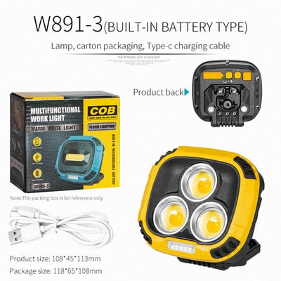 Lampă de camping USB Afișare putere Lampă de urgență magnetică Stand rotativ de 180 de grade cu cârlig Luminozitate ridicată pentru iluminat de drumeții