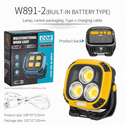 Lampă de camping USB Afișare putere Lampă de urgență magnetică Stand rotativ de 180 de grade cu cârlig Luminozitate ridicată pentru iluminat de drumeții