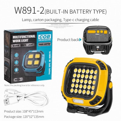 Lampă de camping USB Afișare putere Lampă de urgență magnetică Stand rotativ de 180 de grade cu cârlig Luminozitate ridicată pentru iluminat de drumeții