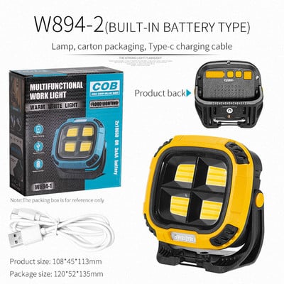 Lampă de camping USB Afișare putere Lampă de urgență magnetică Stand rotativ de 180 de grade cu cârlig Luminozitate ridicată pentru iluminat de drumeții