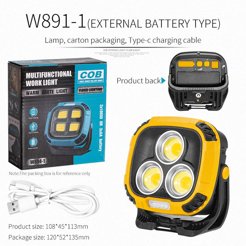 Lampă de camping USB Afișare putere Lampă de urgență magnetică Stand rotativ de 180 de grade cu cârlig Luminozitate ridicată pentru iluminat de drumeții