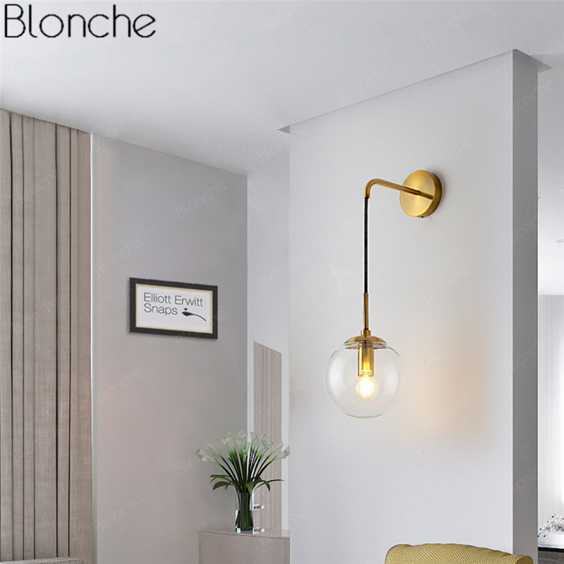 Moderna Ziemeļvalstu stikla sienas lampa Zelta metāla sienas lampa Guļamistabai pie gultas gaismas ķermeņi Vannas istabas LED spogulis gaismas industriālais dekors