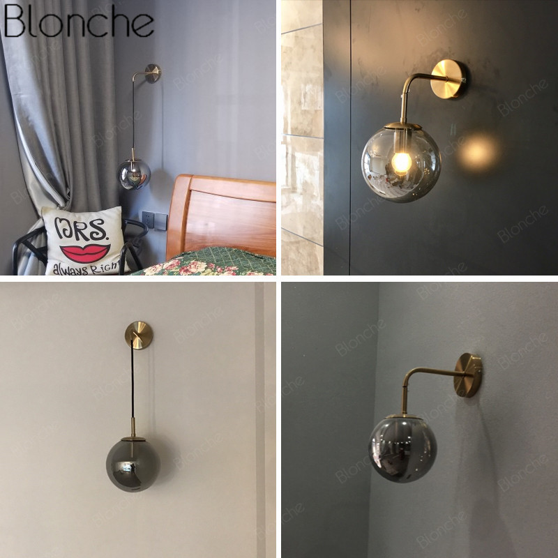 Moderna Ziemeļvalstu stikla sienas lampa Zelta metāla sienas lampa Guļamistabai pie gultas gaismas ķermeņi Vannas istabas LED spogulis gaismas industriālais dekors