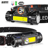 Lampă frontală portabilă cu LED, fară impermeabilă COB, lanternă, reîncărcabilă prin USB 18650, fară de lucru cu lanternă de pescuit cu magnet