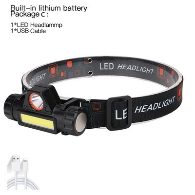 Lampă frontală portabilă cu LED, fară impermeabilă COB, lanternă, reîncărcabilă prin USB 18650, fară de lucru cu lanternă de pescuit cu magnet