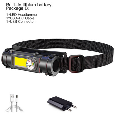 Lampă frontală portabilă cu LED, fară impermeabilă COB, lanternă, reîncărcabilă prin USB 18650, fară de lucru cu lanternă de pescuit cu magnet