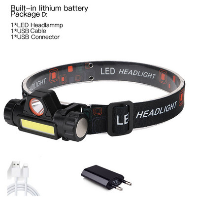 Lampă frontală portabilă cu LED, fară impermeabilă COB, lanternă, reîncărcabilă prin USB 18650, fară de lucru cu lanternă de pescuit cu magnet