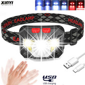 Lampă frontală cu LED-uri, cu mâinile libere, puternică, de 20000 lum, Lampă frontală cu senzor de mișcare Lanternă Baterie încorporată inductivă cu cutie portabilă