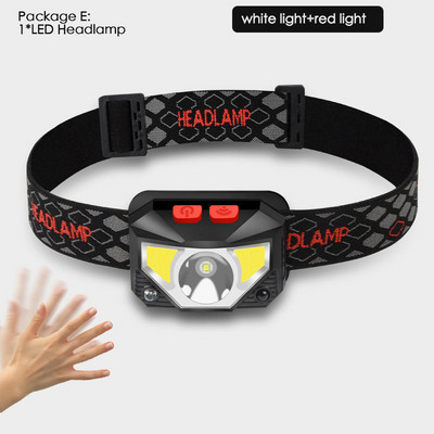 Lampă frontală cu LED-uri, cu mâinile libere, puternică, de 20000 lum, Lampă frontală cu senzor de mișcare Lanternă Baterie încorporată inductivă cu cutie portabilă