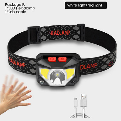 Lampă frontală cu LED-uri, cu mâinile libere, puternică, de 20000 lum, Lampă frontală cu senzor de mișcare Lanternă Baterie încorporată inductivă cu cutie portabilă