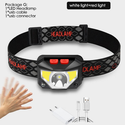 Lampă frontală cu LED-uri, cu mâinile libere, puternică, de 20000 lum, Lampă frontală cu senzor de mișcare Lanternă Baterie încorporată inductivă cu cutie portabilă