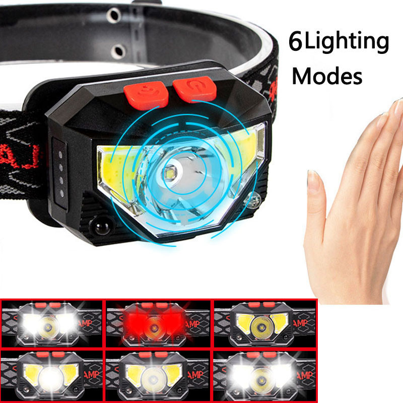 Lampă frontală cu LED-uri, cu mâinile libere, puternică, de 20000 lum, Lampă frontală cu senzor de mișcare Lanternă Baterie încorporată inductivă cu cutie portabilă