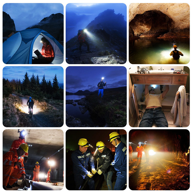 Lampă frontală cu LED-uri, cu mâinile libere, puternică, de 20000 lum, Lampă frontală cu senzor de mișcare Lanternă Baterie încorporată inductivă cu cutie portabilă