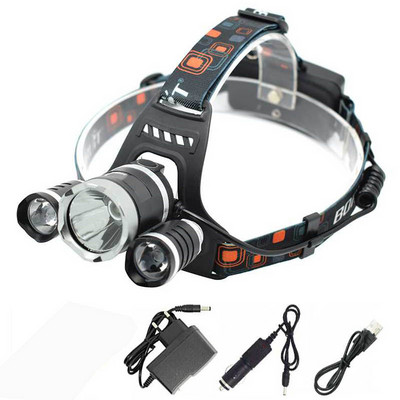 10000 liumenų 3 LED priekinio žibinto kaktos žibintuvėlis, galvos žibintuvėlis, įkraunamas priekinis žibintas pagal 18650 bateriją, skirtas žvejybai stovyklavietėje