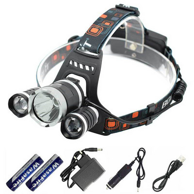 10000 liumenų 3 LED priekinio žibinto kaktos žibintuvėlis, galvos žibintuvėlis, įkraunamas priekinis žibintas pagal 18650 bateriją, skirtas žvejybai stovyklavietėje