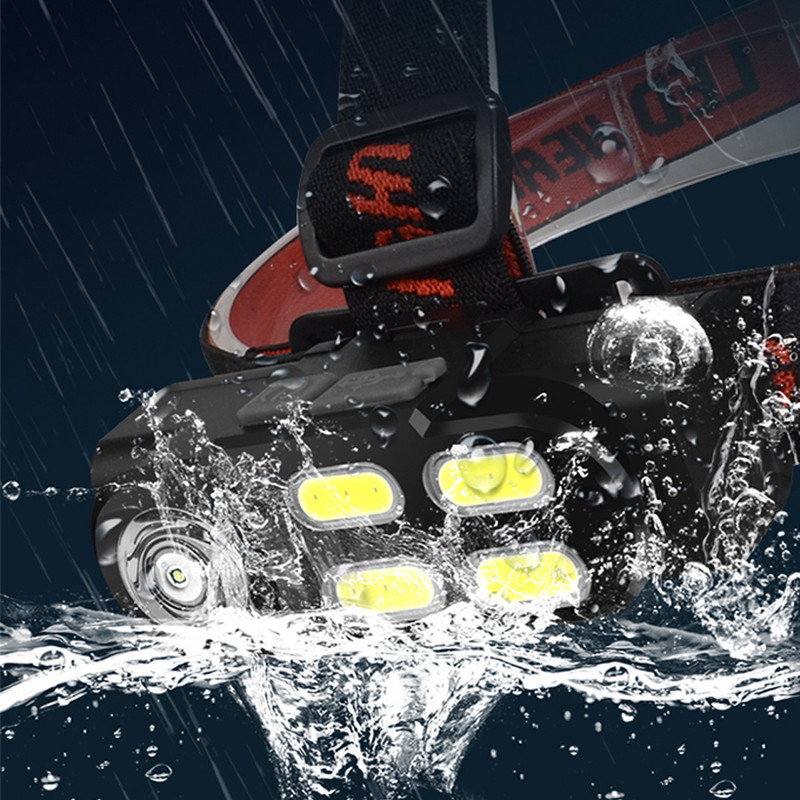 Mini lanternă portabilă cu 4 moduri Lanterna frontală COB Led puternică, alimentată cu baterie 18650, far pentru camping în aer liber, pentru pescuit, drumeții