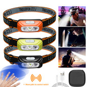 Mini LED hordozható fényszóró USB újratölthető, beépített akkumulátoros indukciós fényszóró horgász kempinglámpa fényszóró