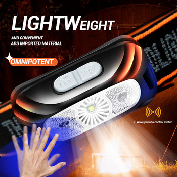 Мини LED преносим фар, USB акумулаторна вградена батерия, индукционен фар, фар, риболов, къмпинг, фенер, фар