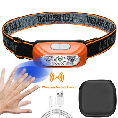 Mini LED hordozható fényszóró USB újratölthető, beépített akkumulátoros indukciós fényszóró horgász kempinglámpa fényszóró