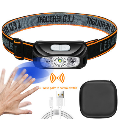 Mini LED hordozható fényszóró USB újratölthető, beépített akkumulátoros indukciós fényszóró horgász kempinglámpa fényszóró