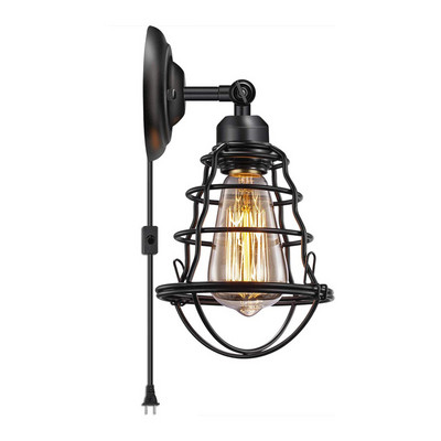 Abajur din fier din sârmă metalică Lampă din cușcă din sârmă metalică Lampă de perete vintage retro Abajur dormitor Lumină romantică pentru salon Corp de iluminat