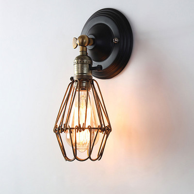 Abajur din fier din sârmă metalică Lampă din cușcă din sârmă metalică Lampă de perete vintage retro Abajur dormitor Lumină romantică pentru salon Corp de iluminat