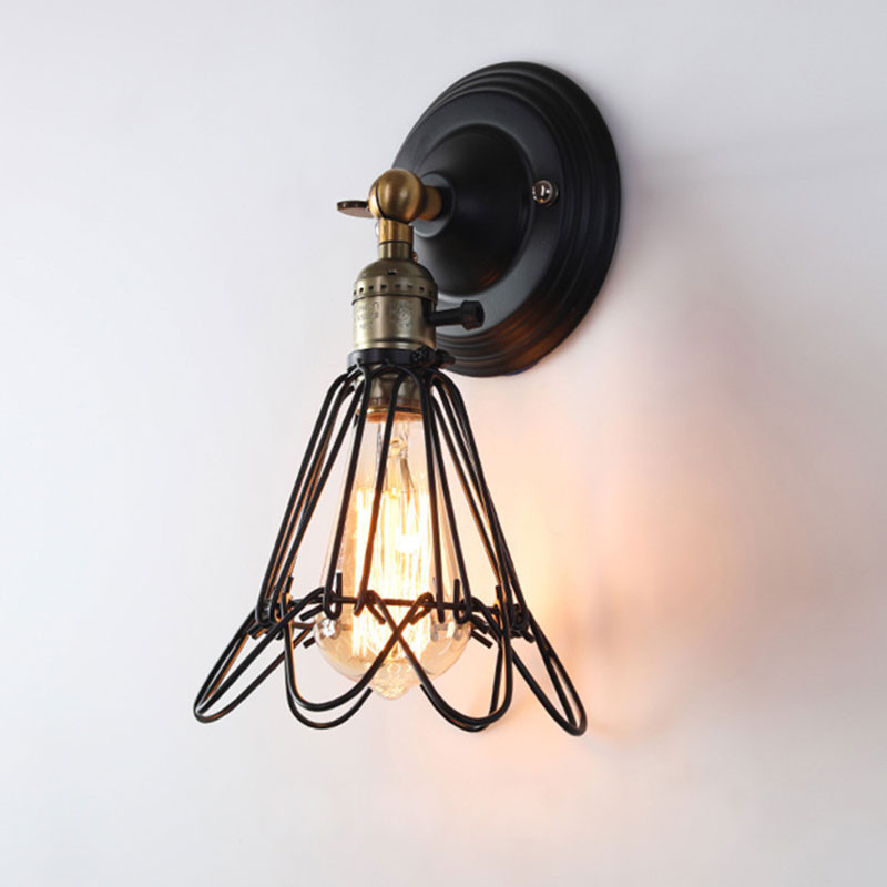 Abajur din fier din sârmă metalică Lampă din cușcă din sârmă metalică Lampă de perete vintage retro Abajur dormitor Lumină romantică pentru salon Corp de iluminat