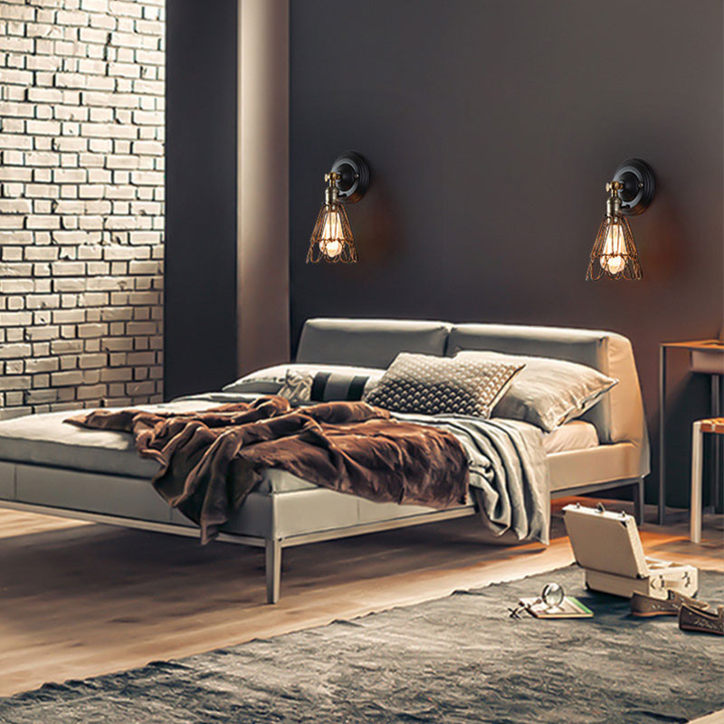 Abajur din fier din sârmă metalică Lampă din cușcă din sârmă metalică Lampă de perete vintage retro Abajur dormitor Lumină romantică pentru salon Corp de iluminat
