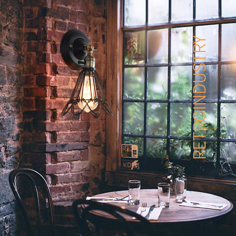 Abajur din fier din sârmă metalică Lampă din cușcă din sârmă metalică Lampă de perete vintage retro Abajur dormitor Lumină romantică pentru salon Corp de iluminat