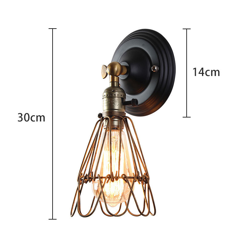 Abajur din fier din sârmă metalică Lampă din cușcă din sârmă metalică Lampă de perete vintage retro Abajur dormitor Lumină romantică pentru salon Corp de iluminat