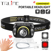 Prenosný mini čelovkový lampáš s 8000lm senzorom, USB LED, super jasné červené rybárske svetlá, vodotesný zoom lampáš, EDC baterka