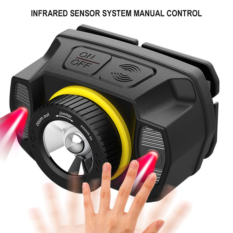 Prenosný mini čelovkový lampáš s 8000lm senzorom, USB LED, super jasné červené rybárske svetlá, vodotesný zoom lampáš, EDC baterka