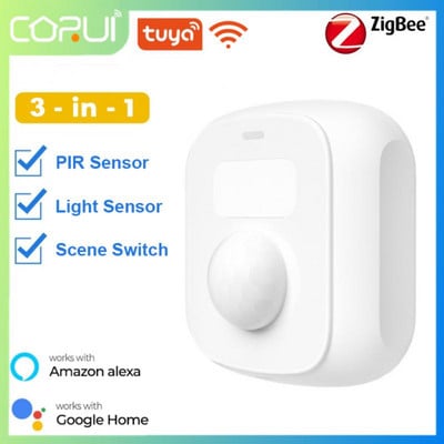 CORUI Tuya WiFi Zigbee Mini viedie cilvēka ķermeņa sensori PIR sensors ar gaismas sensoru Smart Life Alexa Google mājas viedās mājas sīkrīks