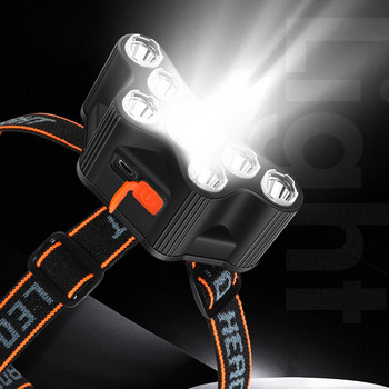 7 светодиодни фара USB акумулаторен челник Силни светлини Супер ярки фенери за риболов на дълги разстояния Осветителни фенерчета